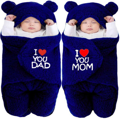 Swissberry Baby Boys & Baby Girls Casual Swaddle Sleepsuit(Navy Mom & Dad)