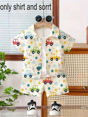 LITTLE LIKE Baby Boys Casual Shirt Shorts(car printed)
