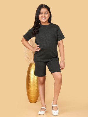 BUTRU Girls Casual T-shirt Shorts(GREEN)