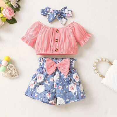 HouseOfCommon Baby Girls Daisy Party(Festive) Top Shorts, Hairband(Peach)