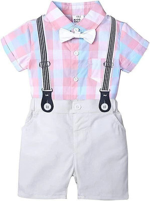 FROQUILIZ Baby Boys & Baby Girls Party(Festive) Shirt Shorts, Bow Tie, Suspenders(PEACH)