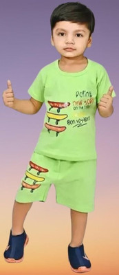 MUSNAHGARMENTS Boys Casual T-shirt Shorts(Light Green)