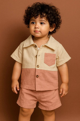 THREADNEST Baby Boys Party(Festive) Bodysuit Shirt, Shorts(Cream)