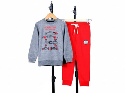 INTIHUG Boys Casual Sweatshirt Pant(Grey Melange, Red)