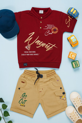 karnika Baby Boys Casual T-shirt Shorts(Maroon)