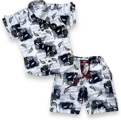 SUKHINAH Baby Boys Casual Shirt Pant(Grey)