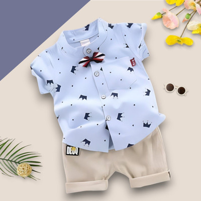 PROVOGUE Baby Boys & Baby Girls Party(Festive) Shirt Shorts(ROYAL TAJ_SKY)