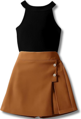 RIYANSHI Girls Casual Top Skirt(brown)