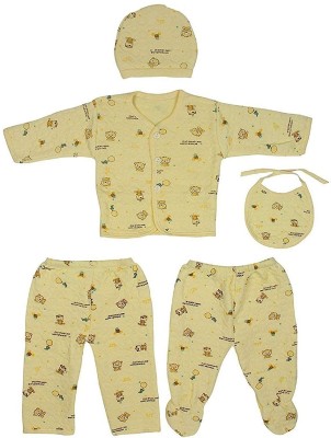 shubhcollection Baby Boys & Baby Girls Casual Dress Bib, Bootie, Pyjama, Cap, Top(YELLOW)