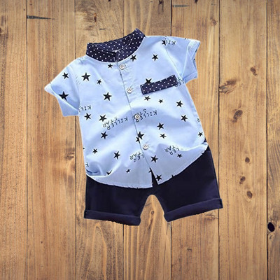 TOUCHTRENDS Baby Boys & Baby Girls Casual Shirt Shorts(Blue)