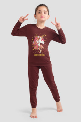 Plum Tree Girls Casual T-shirt Track Pants(BURGUNDY)