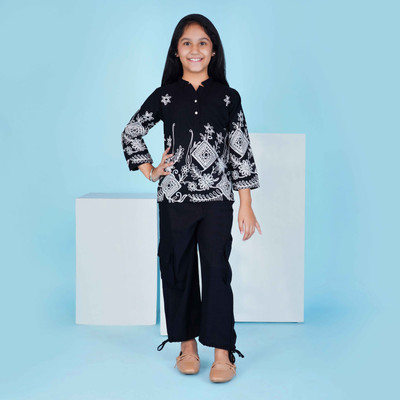 Miss & Chief Girls Casual Shirt Trouser(Black)