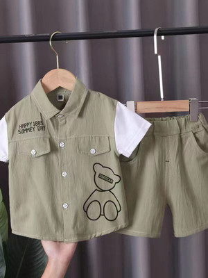 Yk Baby Boys Casual Shirt Shorts(Olive)