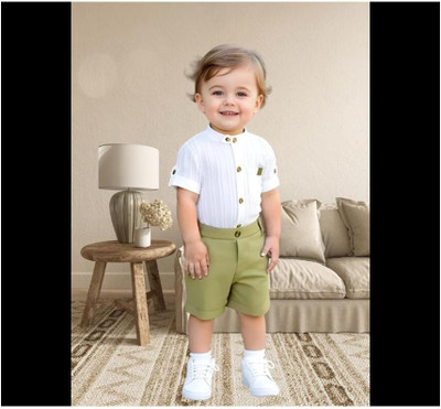 Riyannshi Boys Casual Shirt Pant(Green)