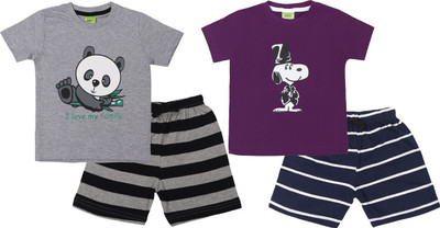 ShaishavWears Baby Boys Casual T-shirt Shorts(Grey - Purple)