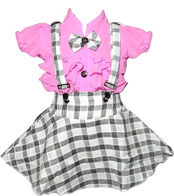 Kids Wear Fashion Girls Party(Festive) Top Dungaree(Pink)