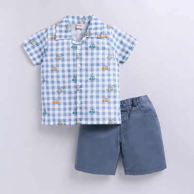Snuggly Monkey Baby Boys Casual Shirt Shorts(White/Blue)