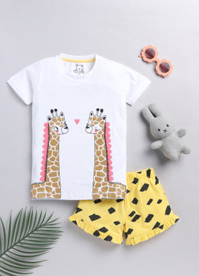 Lazy Shark Girls Casual Top Shorts(White)