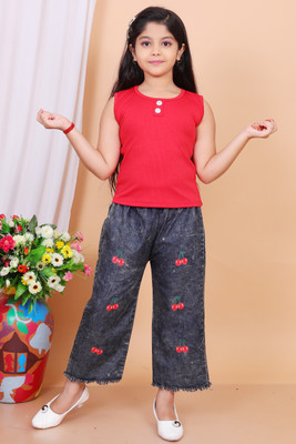 AON FASHION Baby Girls Casual Top Pant(Red)