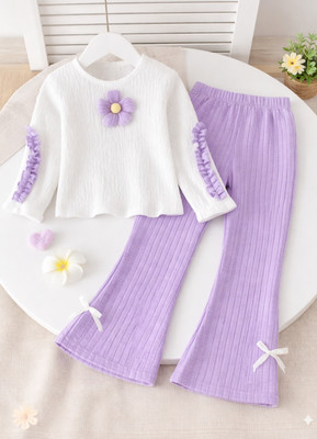 S A I FASHION Girls Party(Festive) Top Pant(White,Lavender)