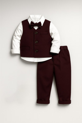 Fabmytra Boys & Girls Party(Festive) Vest Vest, Shirt, Pant, Bow Tie(Maroon)