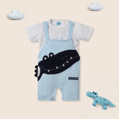 NautiNati Baby Boys & Baby Girls Casual Dungaree T-shirt(Blue & White)