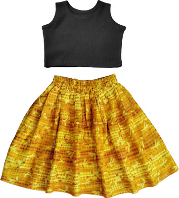 SILK SPAROW Girls Casual Top Skirt(Yellow & Black)