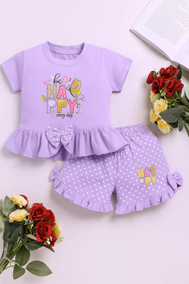 CERABI Girls Casual Top Shorts(Purple)