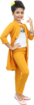 carrydreams Girls Party(Festive) Coat Top, Trouser(MUSTARD)