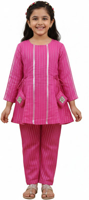 Rangi Saga Baby Girls Festive & Party Kurta and Palazzo Set(Pink Pack of 1)