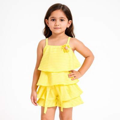 Girijesh Singh Girls Party(Festive) Top Skirt(Yellow)
