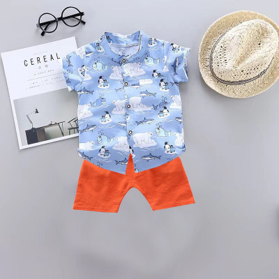 Sajavat Baby Boys Casual Shirt Shorts(BHALU_ORANGE_Light Blue)