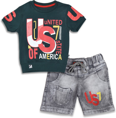 Worton Fashion Boys Casual T-shirt Shorts(Dark Green)