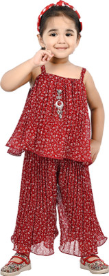 Smuktar garments Girls Casual Top Pant(Red)