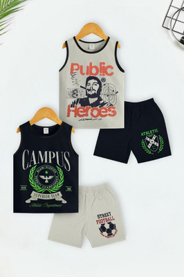 INDIA FASHION FAB Boys & Girls Casual Vest Shorts(Black & Grey)