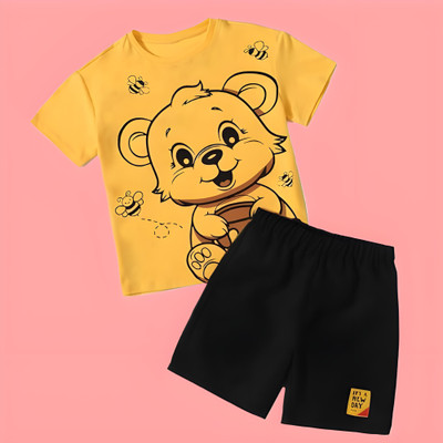 Show In Style Baby Boys & Baby Girls Casual T-shirt Shorts(Yellow,Black)