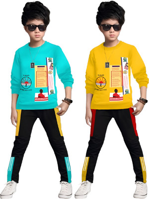 DRUZZEE Boys Casual T-shirt Pant(LIGHT BLUE-YELLOW)