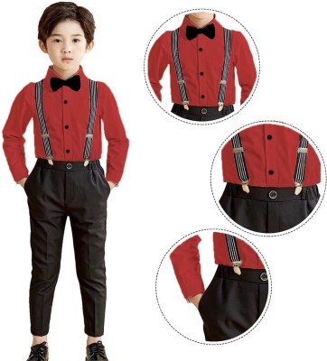 PINAMONI Baby Boys Party(Festive) Shirt Pant(Red)