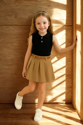 KRIYU CREATION Girls Party(Festive) Top Skirt(BLACK)
