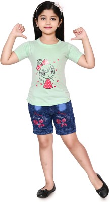 JIYAN FASHION WORLD Baby Girls Party(Festive) Top Pant(Green)