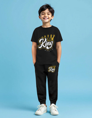 Trampoline Boys Casual T-shirt Track Pants(Black)