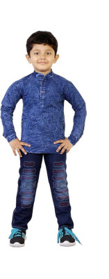 ZEEANA Boys Party(Festive) Kurta Jeans(NAVY BLUE)