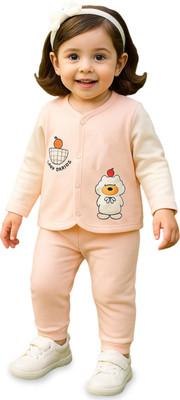 KIdbea Baby Boys & Baby Girls Casual T-shirt Pyjama(Peach)