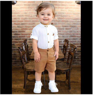 Riyannshi Boys Casual Shirt Pant(Brown)