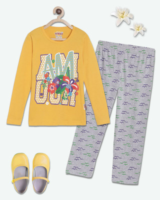 SINI MINI Girls Casual Pyjama Sleepsuit(499_SET_SMF700_GYL_PPP666_3BRD)