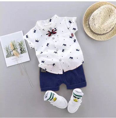 Nelkar Baby Boys Casual Shirt Shorts(White)