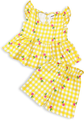 HIYAMI Baby Girls Casual Top Shorts(Yellow)