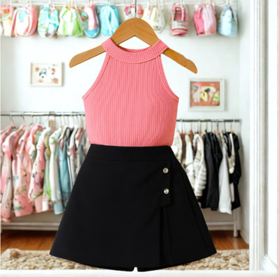 RIYASNHI Girls Casual Top Shorts(Pink, Black)