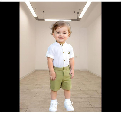Riyannshi Boys Casual Shirt Pant(Green)