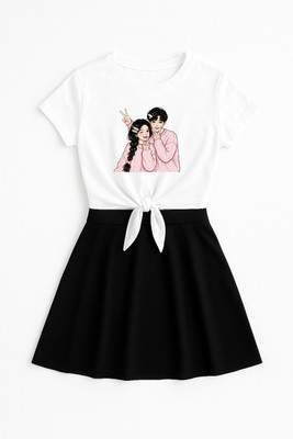 Shree shyam enterprises Girls Casual Top Skirt(White and Black)